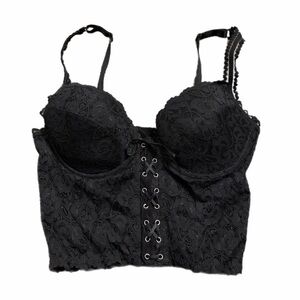 90s Italian Vintage Reality Lace Corset Bustier Top (Black) Size S/M